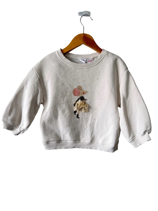 Zara Other - Zara Cream Kids Sweatshirt with Mouse Applique and Tulle Detail